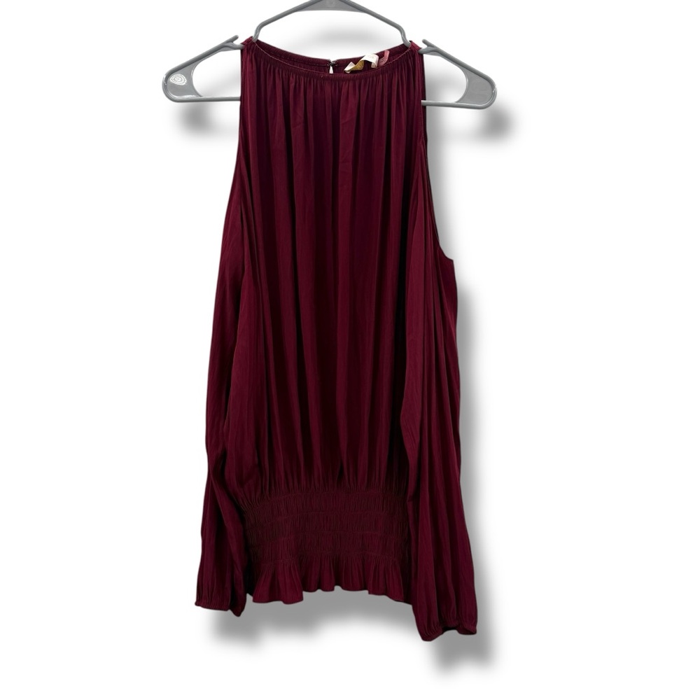 Ramy Brook Burgundy Red Long Sleeve Cold Shoulder Elastic‎ Waist Top Sz M